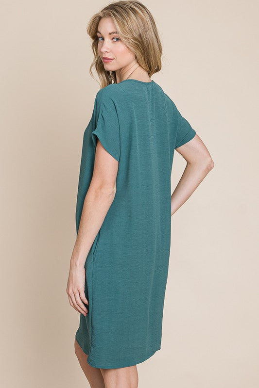 V-Neck Short Sleeve Dress with Pockets – Casual, Comfortable, Stylish and Practical V-Neck Dress with Convenient Pockets for Effortless Chic by Stevvex