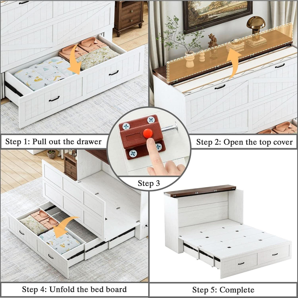 Queen Murphy Bed Frame with Charging Station Design