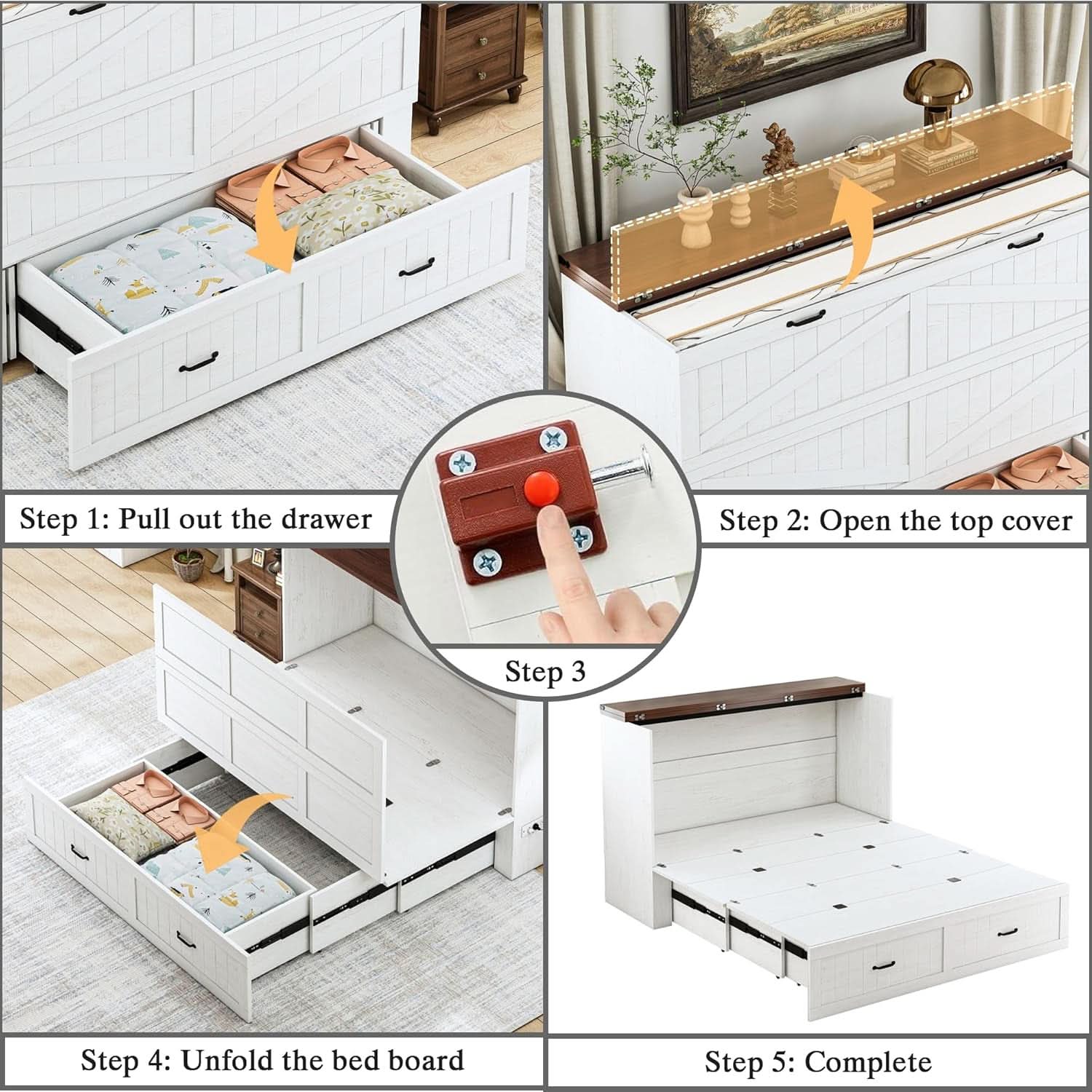 Queen Murphy Bed Frame with Charging Station Design
