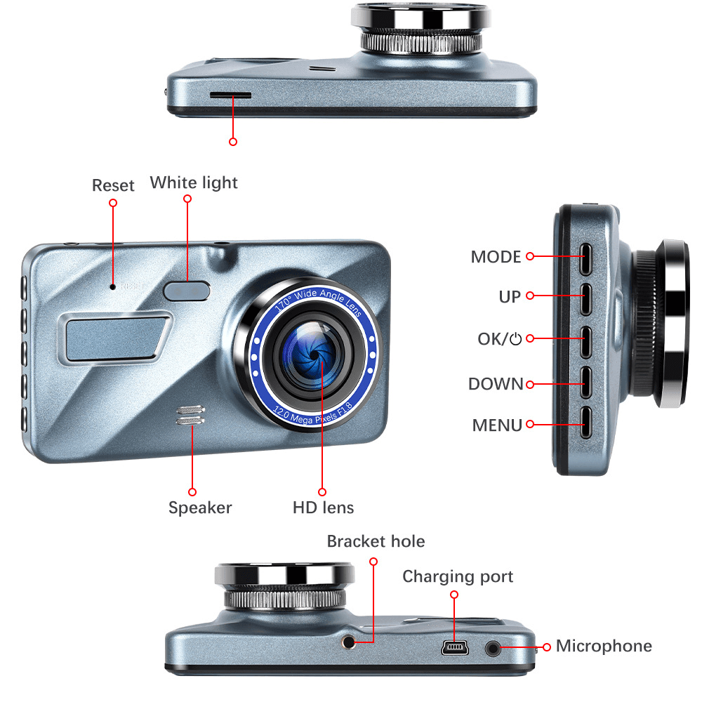 HD 1080P Car Dual Lens Dash Cam 4" DVR Recorder Front & Rear Camera Night Vision - Lifestyle Haven