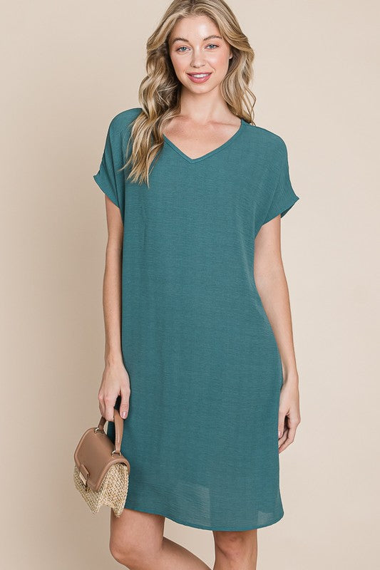 V-Neck Short Sleeve Dress with Pockets – Casual, Comfortable, Stylish and Practical V-Neck Dress with Convenient Pockets for Effortless Chic by Stevvex