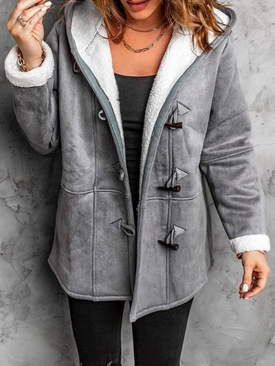 Full Size Pocketed Long Sleeve Hooded Toggle Jacket – Stylish & Functional Outerwear for Women by Stevvex