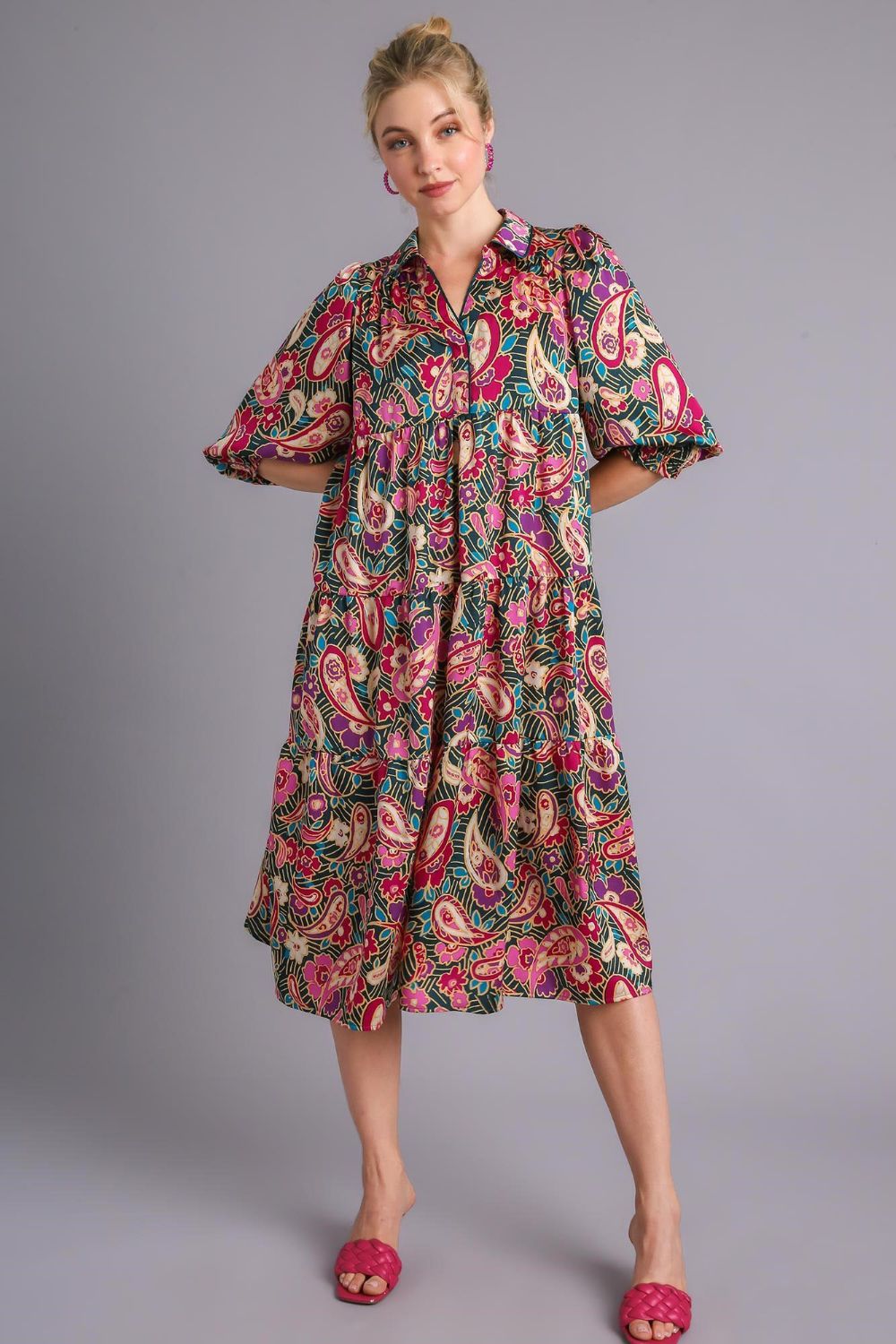 Full Size Printed Satin Midi Dress Plus Size Beautiful Women Dress Unique Design Dress by Stevvex