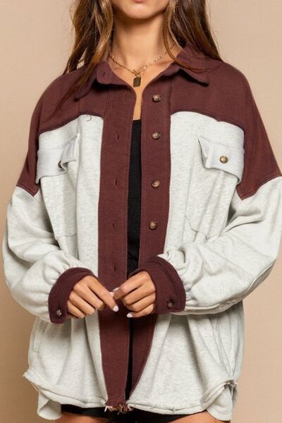 Unique Contrast Collared Pocketed Jacket with Button-Up Closure Modern Women Jacket by Stevvex