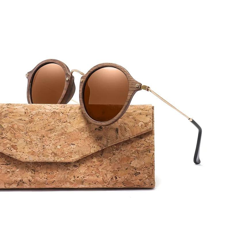 Modern Ultralight Women Men Polarized Sunglasses Wooden Round Frame by Stevvex