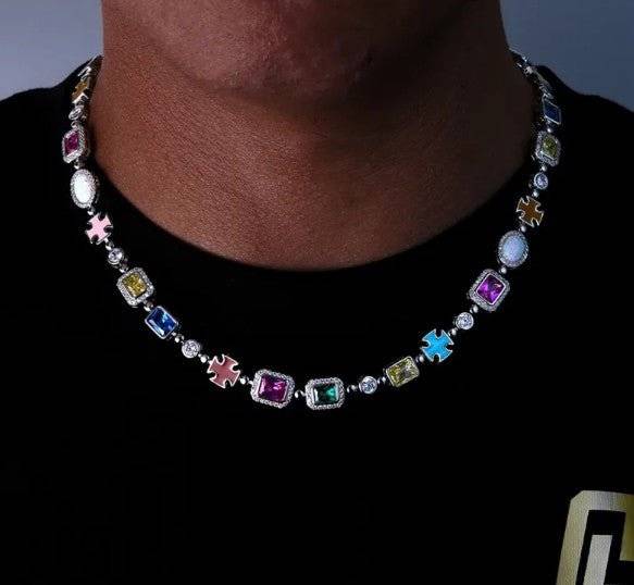 Gold-Plated Hip-Hop Gemstone Necklace - Lifestyle Haven