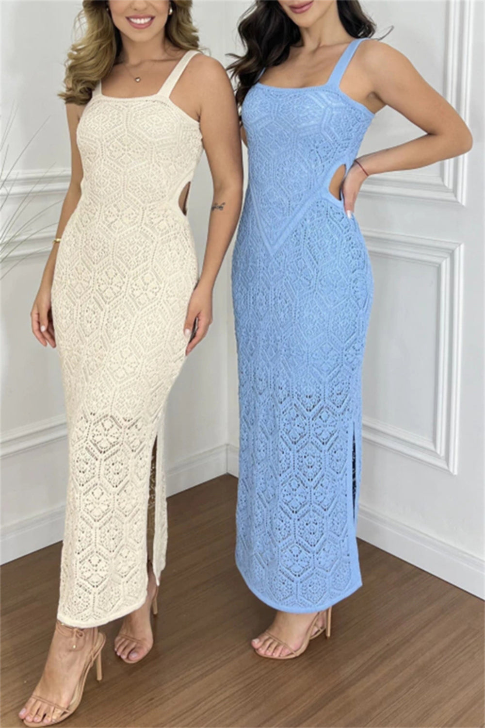Sky Blue Cutout Side Maxi Dress Elegant Party Summer Long Dress For Girls by Stevvex