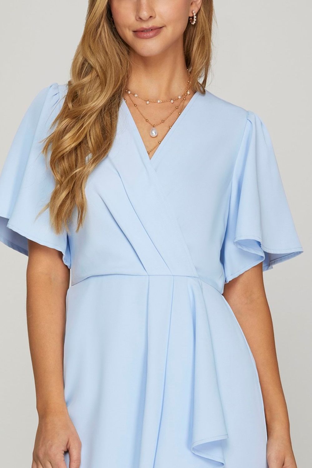 Ruffled Surplice Short Flutter Sleeve Mini Dress For Women – Playful and Feminine Surplice Mini Dress with Flutter Sleeves by Stevvex