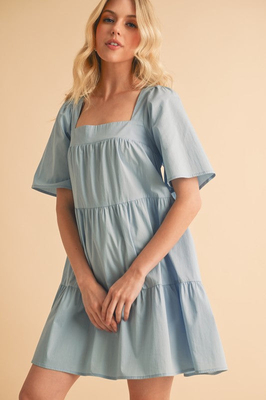 New Summer Square Neck Half Sleeve Tiered Dress For Women, Flattering, Chic, Comfortable and Versatile for Any Occasion by Stevvex