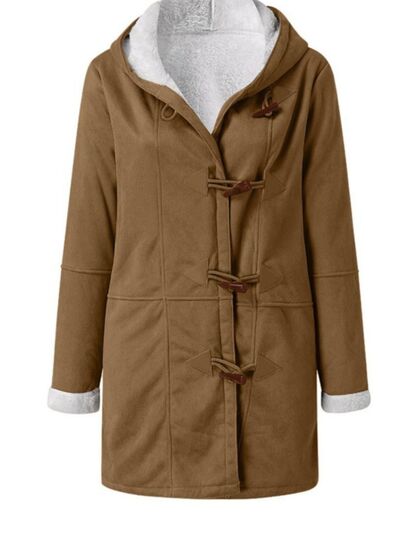 Full Size Pocketed Long Sleeve Hooded Toggle Jacket – Stylish & Functional Outerwear for Women by Stevvex