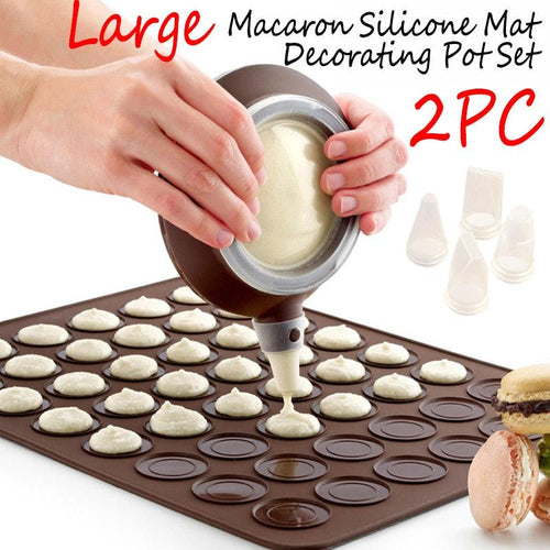 1-2pc/set Large Macaroon Kit Silicone Mat Non-Stick Baking Mold Set 48 Capacity Pot Cake Decorating Supplies Macaron Silicone Mat Non-Stick Silicone Macaron Reusable Baking Mold Set by Stevvex