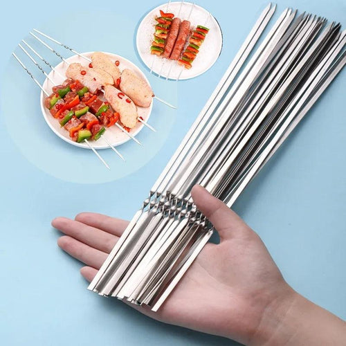 10-20Pcs Stainless Steel Barbecue Skewer Reusable BBQ Skewers Kebab Iron Stick For Outdoor Camping Picnic Tools Cooking Tools Stainless Steel Barbecue Skewers Durable and Reusable Metal Skewers by Stevvex