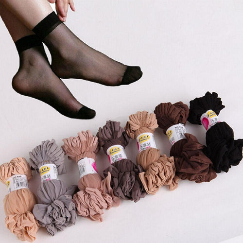 10 Pairs Women's Ankle Socks Ultra-thin Elastic Silky Short Silk Beautiful Girls Socks For Women by Stevvex