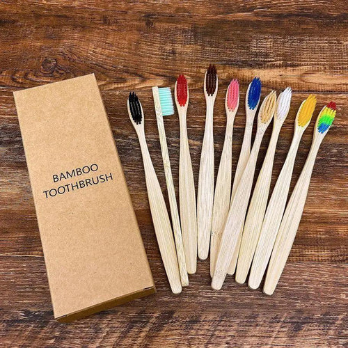 10 Pcs Natural Colorful Toothbrush Eco Friendly Soft Bamboo Toothbrush Bamboo Tooth Dental Oral Care Wood Tooth Brushes by Stevvex