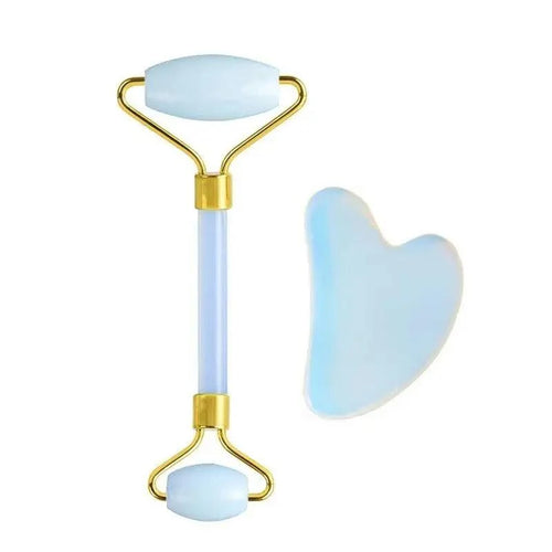 100% Natural Opal Clear Blue Roller Guasha Set - Massage Beauty Tools for Skin Firming Natural Glow and Stress Relief by Stevvex