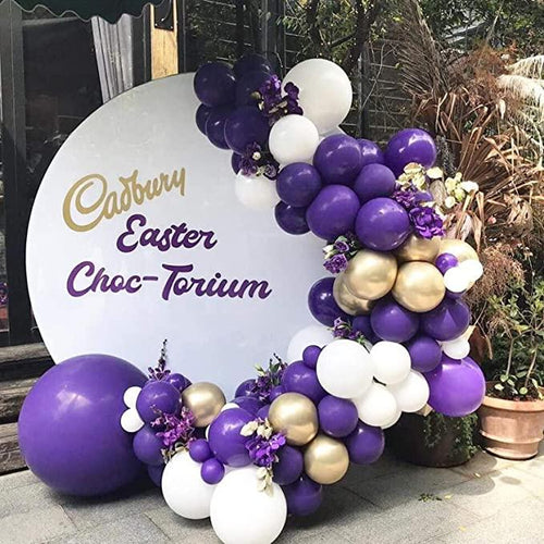 100Pcs Dark Purple White And Gold Balloons Arch Garland For Baby Shower Engagement Wedding Birthday Theme Anniversary Decoration For Party by Stevvex