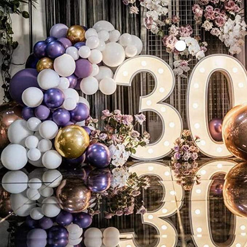 100Pcs Dark Purple White And Gold Balloons Arch Garland For Baby Shower Engagement Wedding Birthday Theme Anniversary Decoration For Party by Stevvex