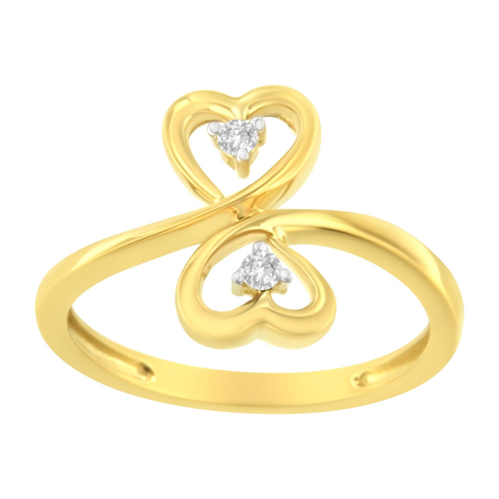14KT Yellow Gold Dual Heart Diamond Ring for Love