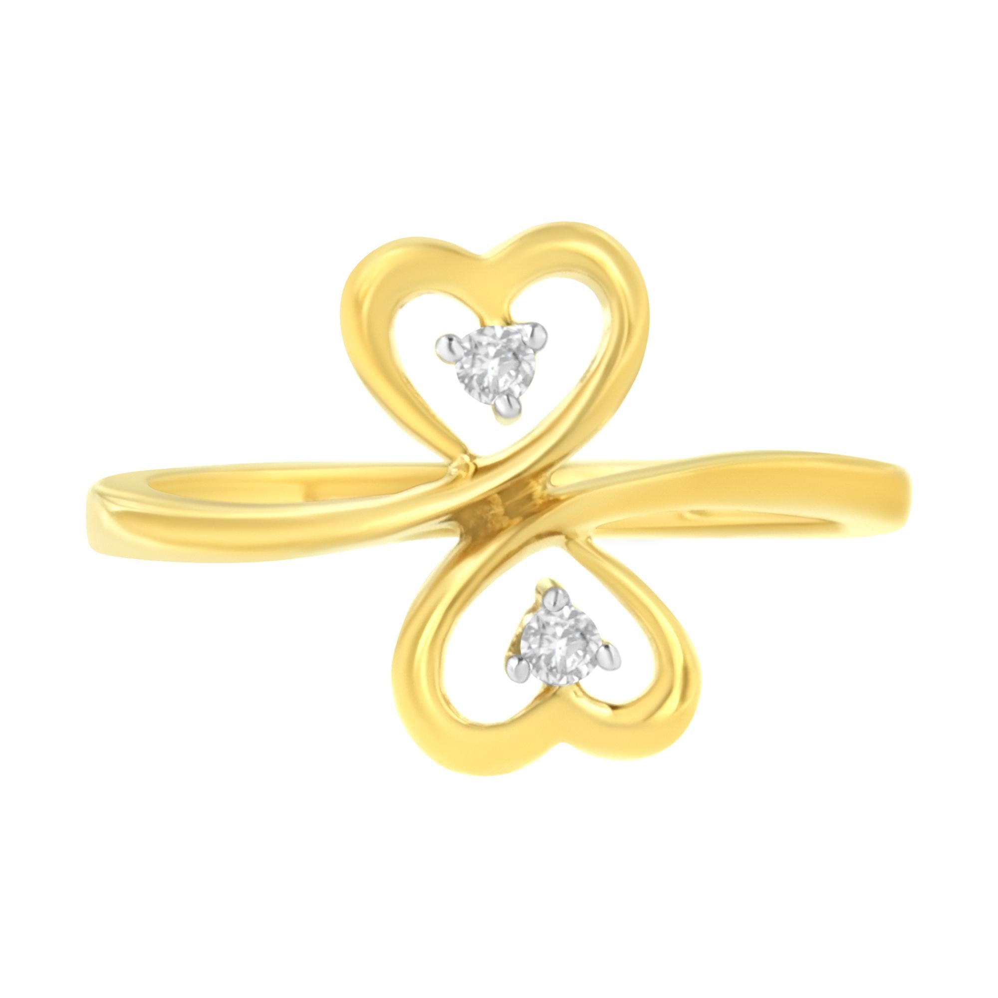 14KT Yellow Gold Dual Heart Diamond Ring for Love