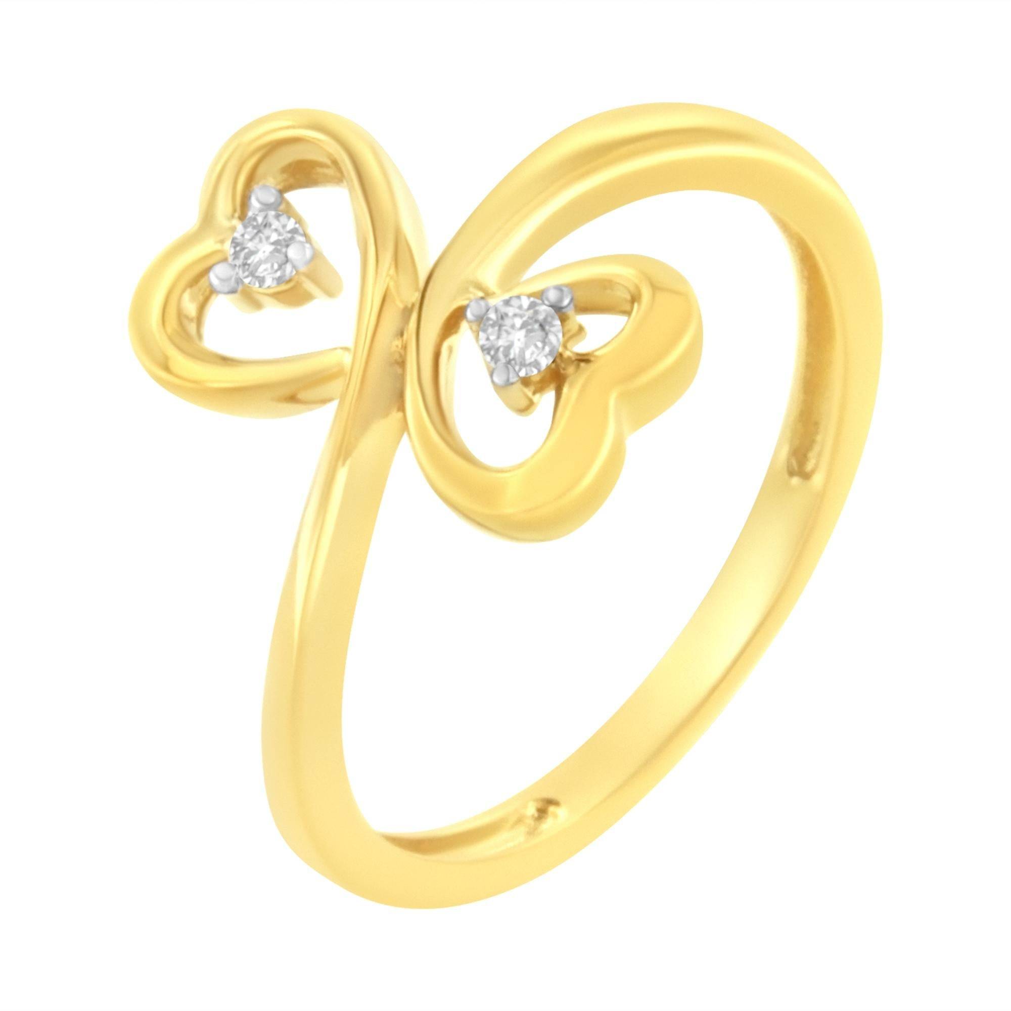 14KT Yellow Gold Dual Heart Diamond Ring for Love