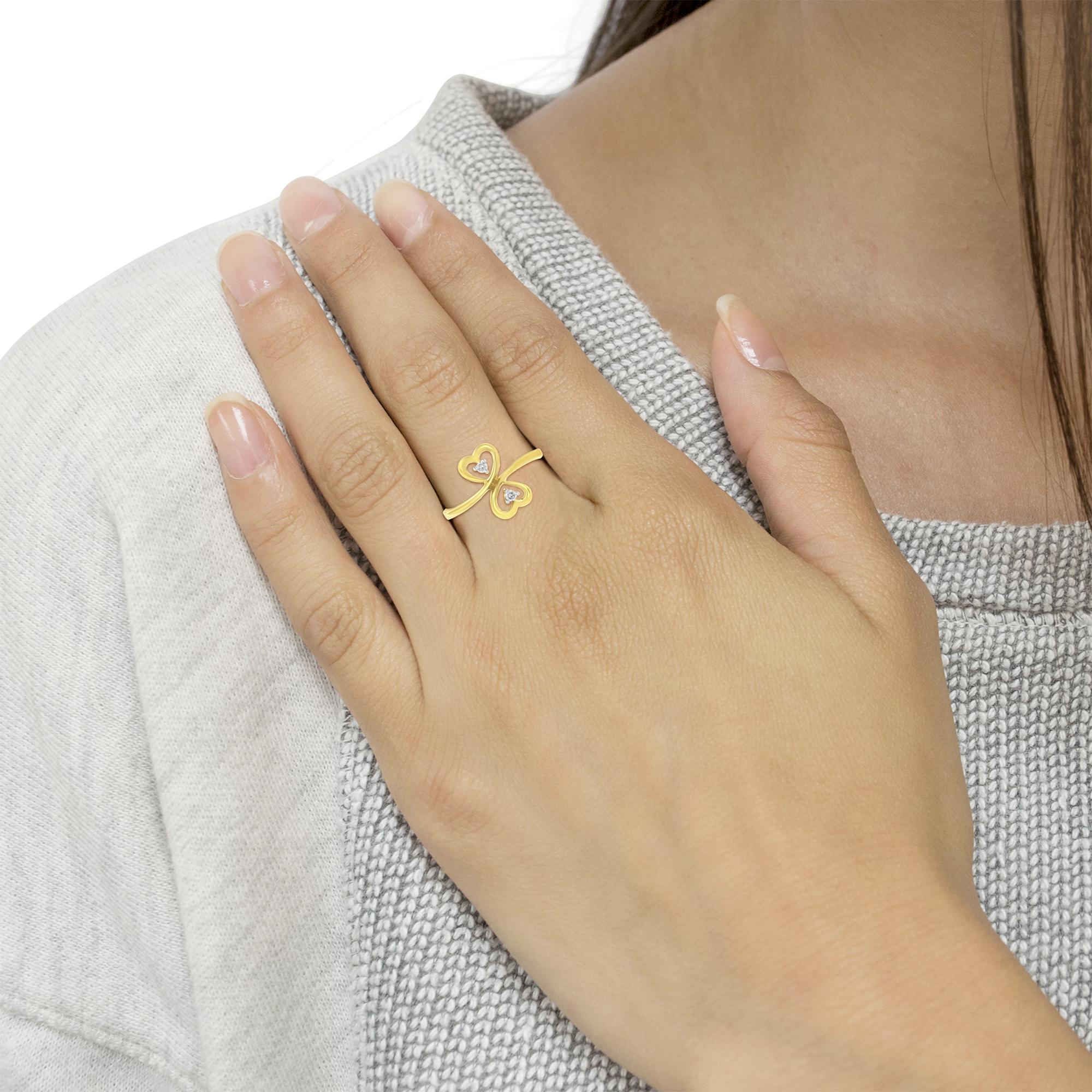 14KT Yellow Gold Dual Heart Diamond Ring for Love
