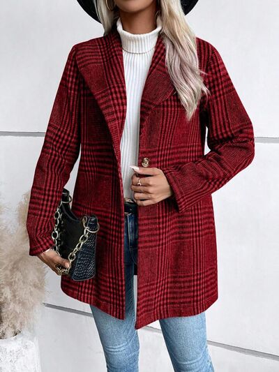 Women's Plaid Collared Neck Buttoned Long Sleeve Jacket – Classic & Lightweight Outerwear for Everyday Wear by Stevvex
