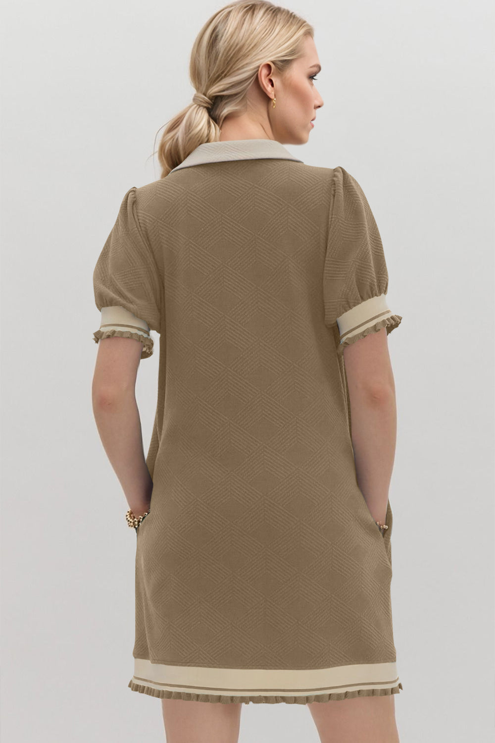 Trendy Contrast Short Sleeve Mini Dress Soft & Comfortable Casual Dress for Women by Stevvex