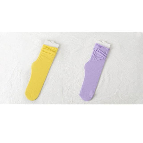1/2 Pairs Girls Thin Socks Pack Harajuku Cute Long Frilly Socks Casual Soft Nylon High Elastic Solid White Purple Solid Color Stylish Casual Socks For Men And Women by Stevvex