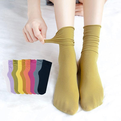1/2 Pairs Girls Thin Socks Pack Harajuku Cute Long Frilly Socks Casual Soft Nylon High Elastic Solid White Purple Solid Color Stylish Casual Socks For Men And Women by Stevvex