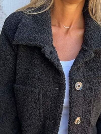 Comfortable Modern Women Full Size Fuzzy Button-Up Jacket with Drop Shoulder and Pockets by Stevvex