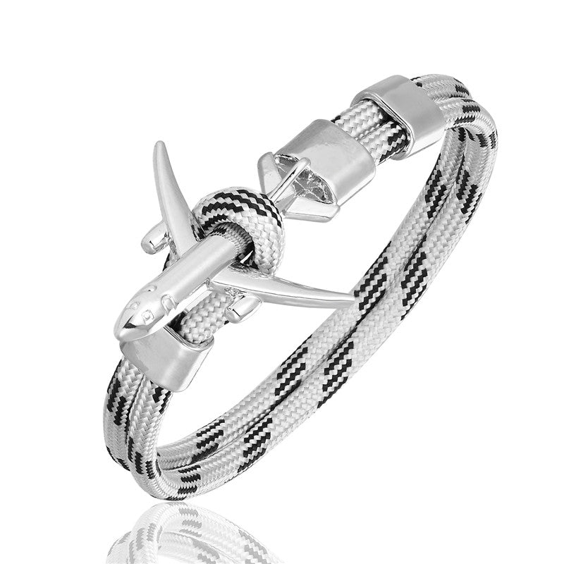 Modern Fashion Airplane Anchor Bracelets Men Charm Rope Chain Paracord Bracelet Women Male Air Force Style Wrap Metal Sport Hook Gift