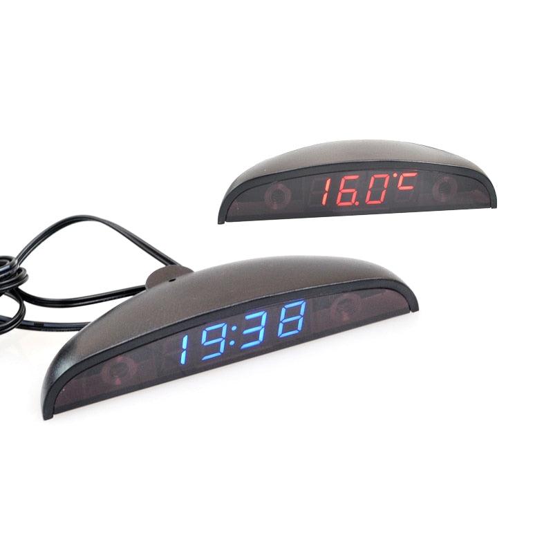 12V Car Interior 3 In 1 Car Clock Voltmeter Thermometer and Voltage Meter Monitor Touch Switch Blue Red Light Thermometers Voltmeter Gauge Electronic Clock LED Digital Display LCD Screen Clock