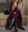 Elegant Bordeaux Lapel Mix Maxi Overcoat - Lifestyle Haven