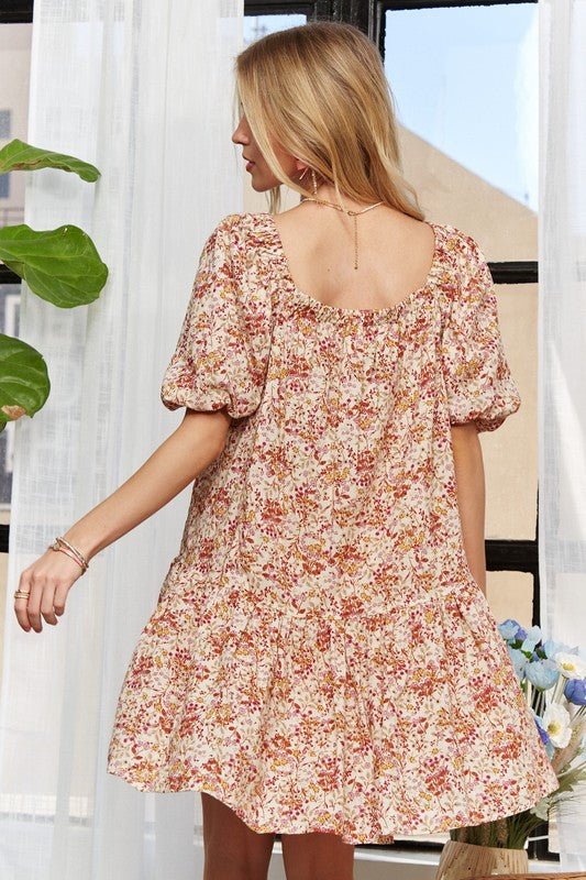 New Summer Floral Square Neck Puff Sleeve Dress For Women – Charming, Feminine, Vintage-Inspired, Perfect for Special Occasions