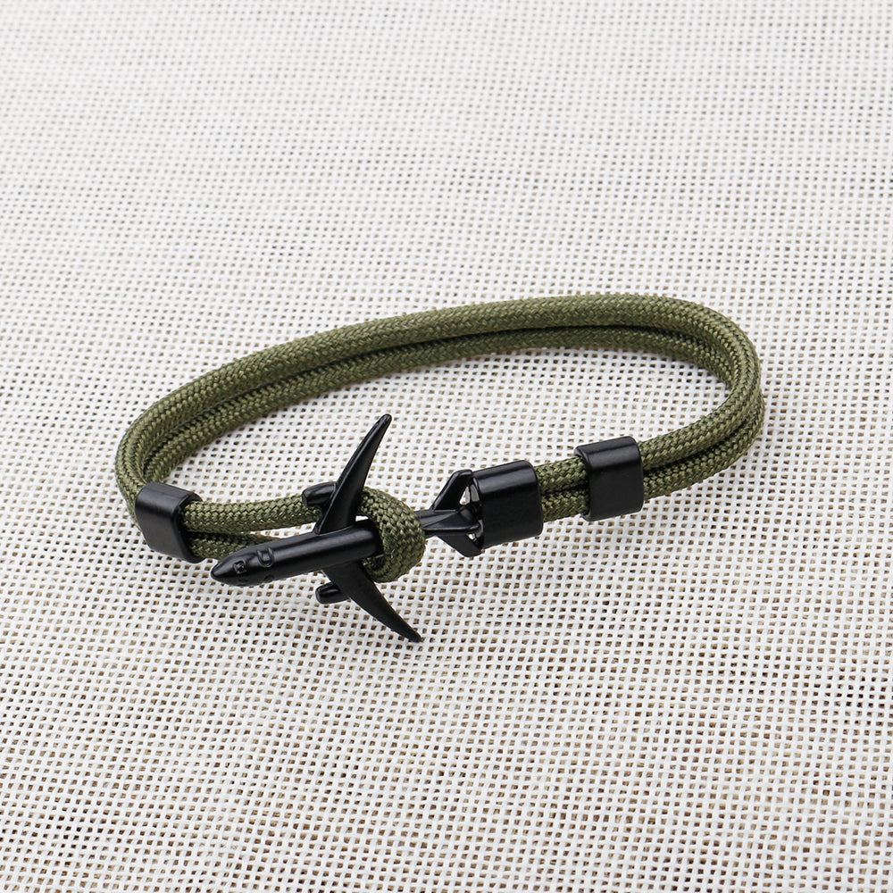 Modern Fashion Airplane Anchor Bracelets Men Charm Rope Chain Paracord Bracelet Women Male Air Force Style Wrap Metal Sport Hook Gift
