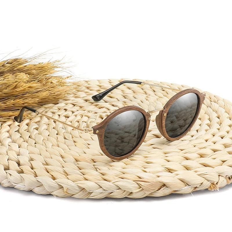 Modern Ultralight Women Men Polarized Sunglasses Wooden Round Frame by Stevvex