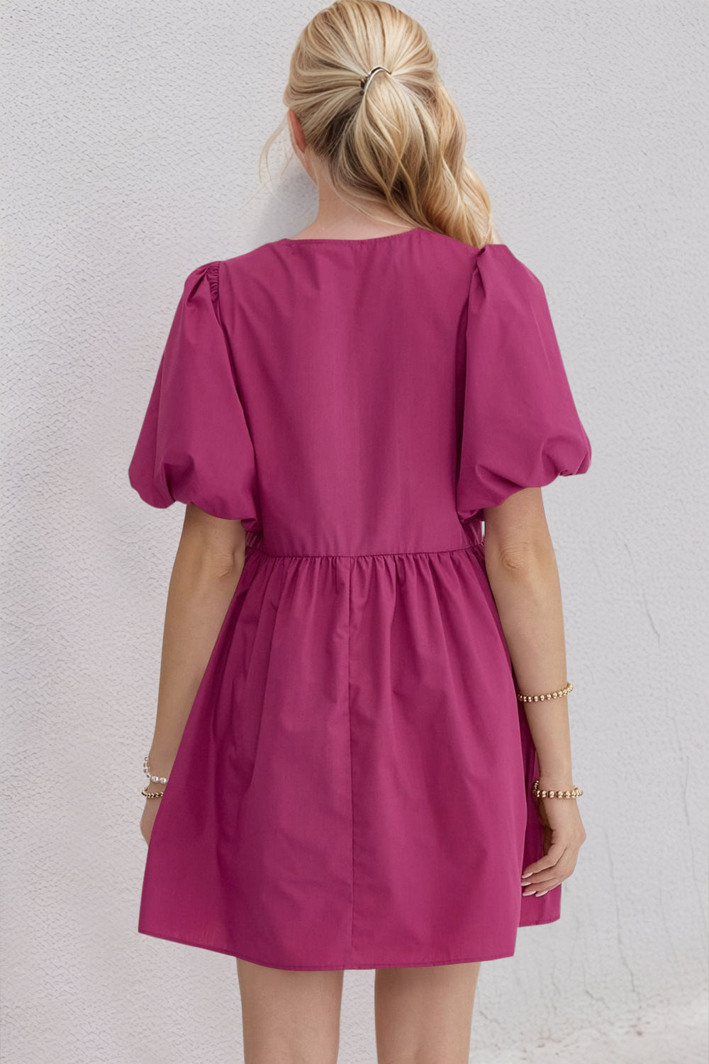 Elegant Ruched Puff Sleeve Mini Dress Vintage Bow Detail Cute Short Dress for Women