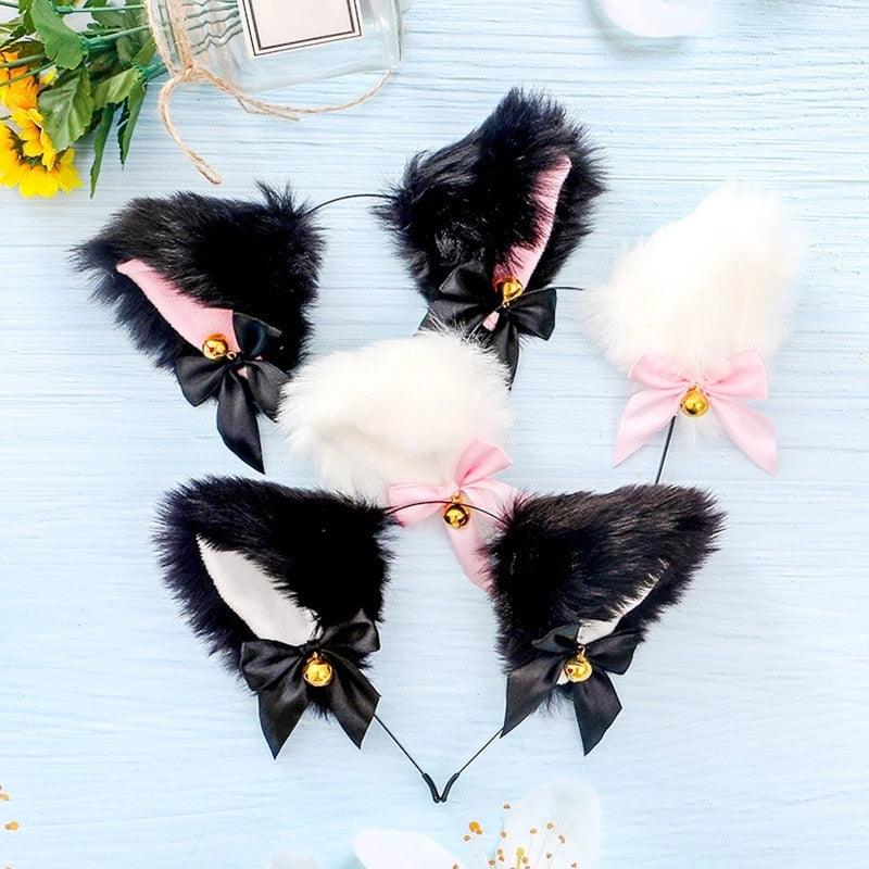 15 Colors Beautiful Masquerade Halloween Cat Ears Cosplay Cat Ear Party Costume Bow Tie Bell Headwear Headband Gorgeous Hair Accessories For Women