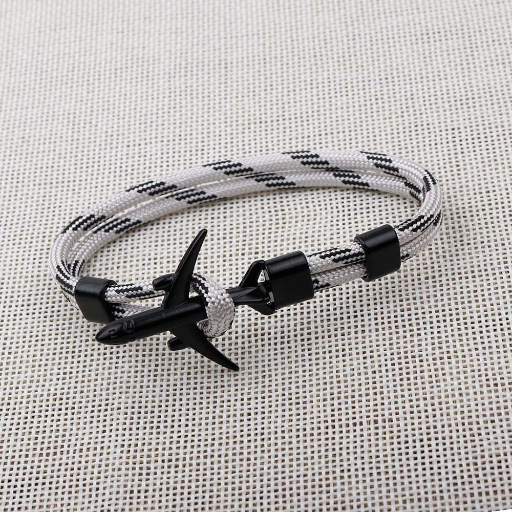 Modern Fashion Airplane Anchor Bracelets Men Charm Rope Chain Paracord Bracelet Women Male Air Force Style Wrap Metal Sport Hook Gift