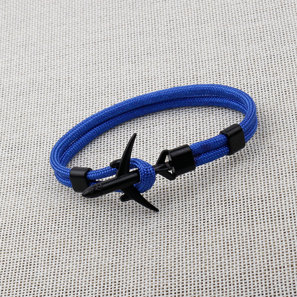 Modern Fashion Airplane Anchor Bracelets Men Charm Rope Chain Paracord Bracelet Women Male Air Force Style Wrap Metal Sport Hook Gift