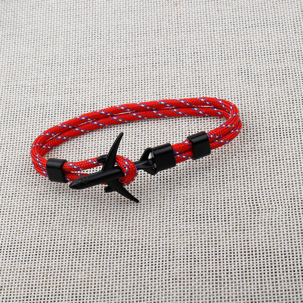 Modern Fashion Airplane Anchor Bracelets Men Charm Rope Chain Paracord Bracelet Women Male Air Force Style Wrap Metal Sport Hook Gift