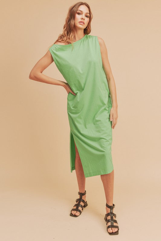 Side Slit Round Neck Sleeveless Midi Dress For Women Casual Chic with Side Slits for Modern Elegance by Stevvex