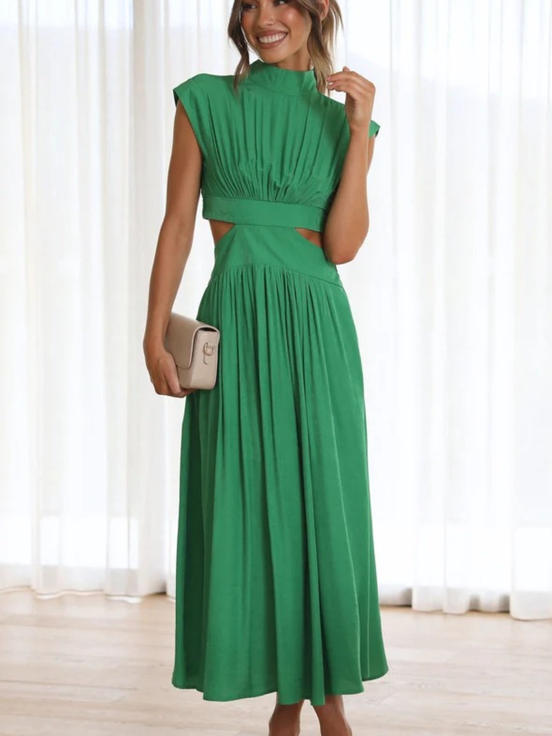 Modern Cutout Mock Neck Sleeveless Ruched Dress Elegant Dress For Women by Stevvex