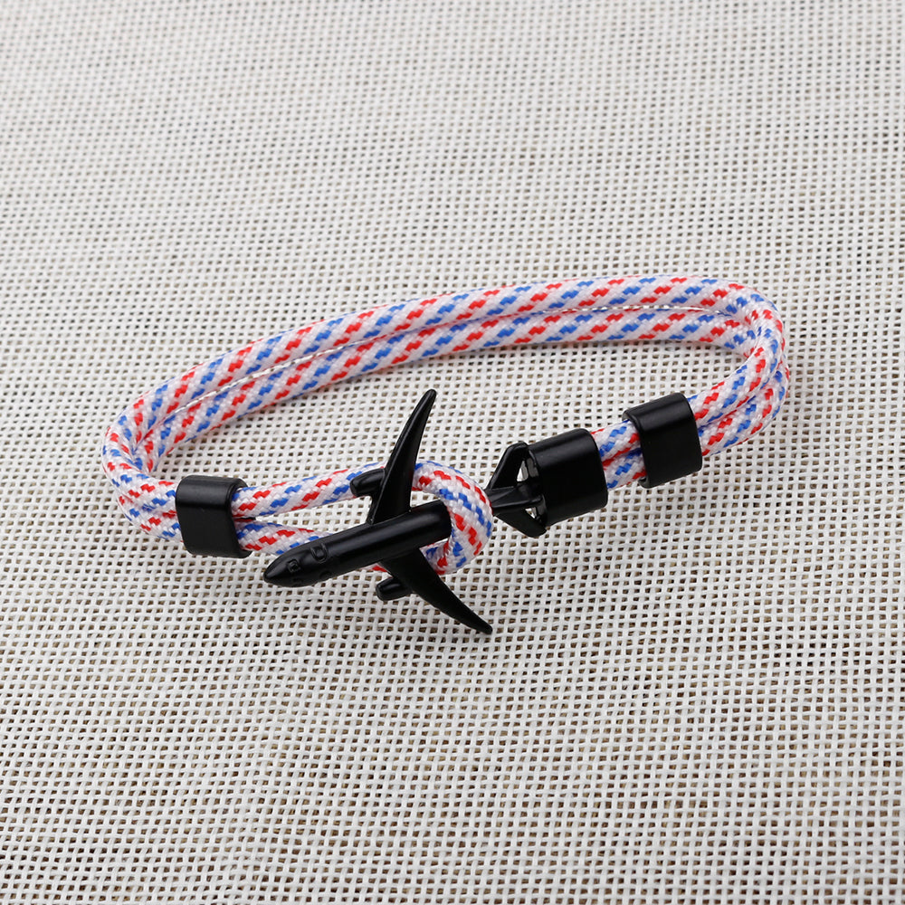Modern Fashion Airplane Anchor Bracelets Men Charm Rope Chain Paracord Bracelet Women Male Air Force Style Wrap Metal Sport Hook Gift