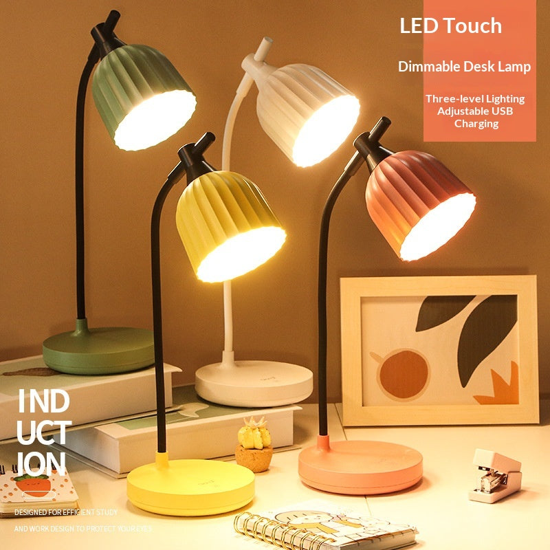 Creative Fashionable And Simple Touch-Activated Charging LED Dimmable Desk Lamp USB Rechargeable LED Folding Desk Lamp Eye Protection Touch Dimmable Reading Table Lamp Led Light 3 Color Modes Decorative Table Lamp Cute Study Lamps for Bedroom Décor