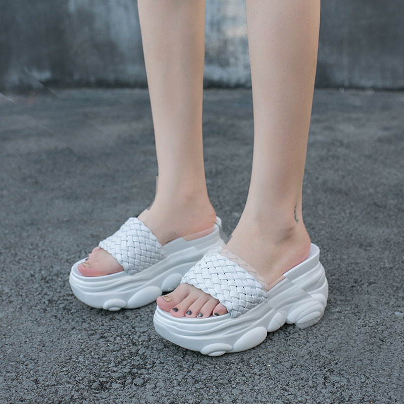 High Slippers Women Open Toe Sandals Summer Soft Slipper Indoor Outdoor Beach Shoes Comfort Platform Sandals Open Toe Leather Slippers Lightweight Flip Flops Shoes For Summer