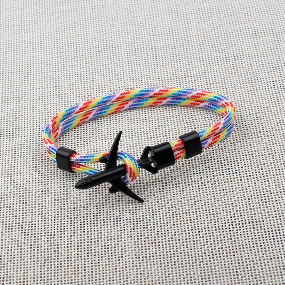 Modern Fashion Airplane Anchor Bracelets Men Charm Rope Chain Paracord Bracelet Women Male Air Force Style Wrap Metal Sport Hook Gift