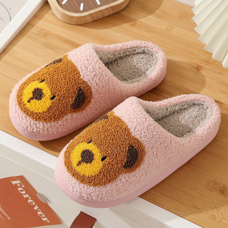 Women Smiley Slippers Fluffy Home Warm Fur Slippers Smiley Face Household Couple Slippers Indoor Warm Home Non-Slip Couple Style Casual Shoes Indoor Outdoor Anti-Skid Plush Fleece Lined House Shoes