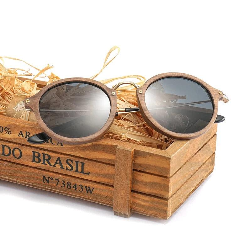 Modern Ultralight Women Men Polarized Sunglasses Wooden Round Frame by Stevvex