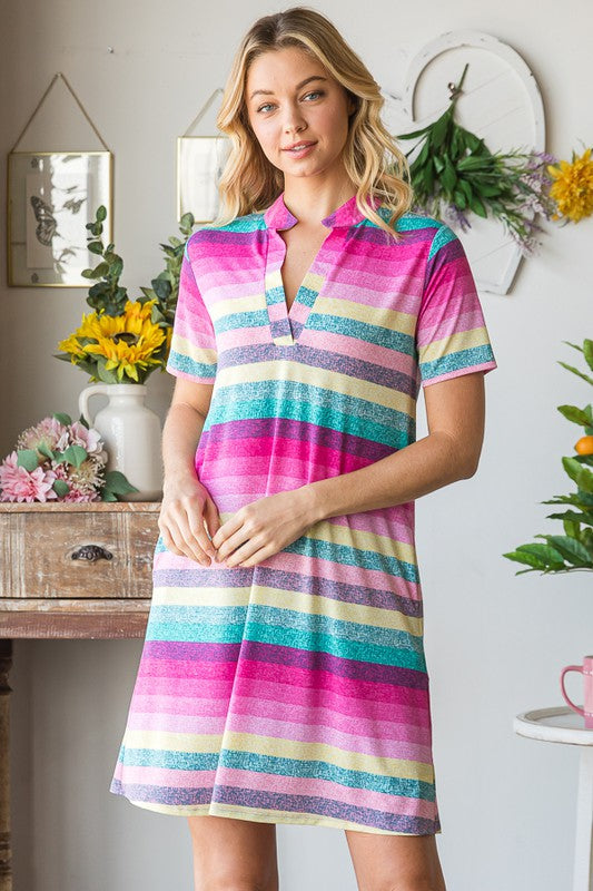 Colorful Full Size Striped Short Sleeve Mini Tee Dress Plus Size Casual Essential Summer Dress by Stevvex